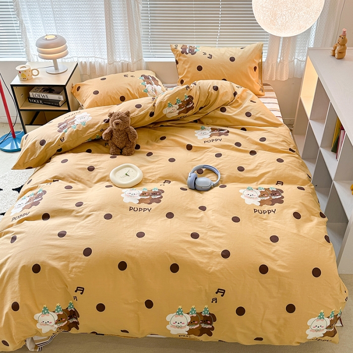 91家纺网 家纺一手货源 找家纺 昔可 2023新款全棉萌趣卡通四件套 波点狗狗