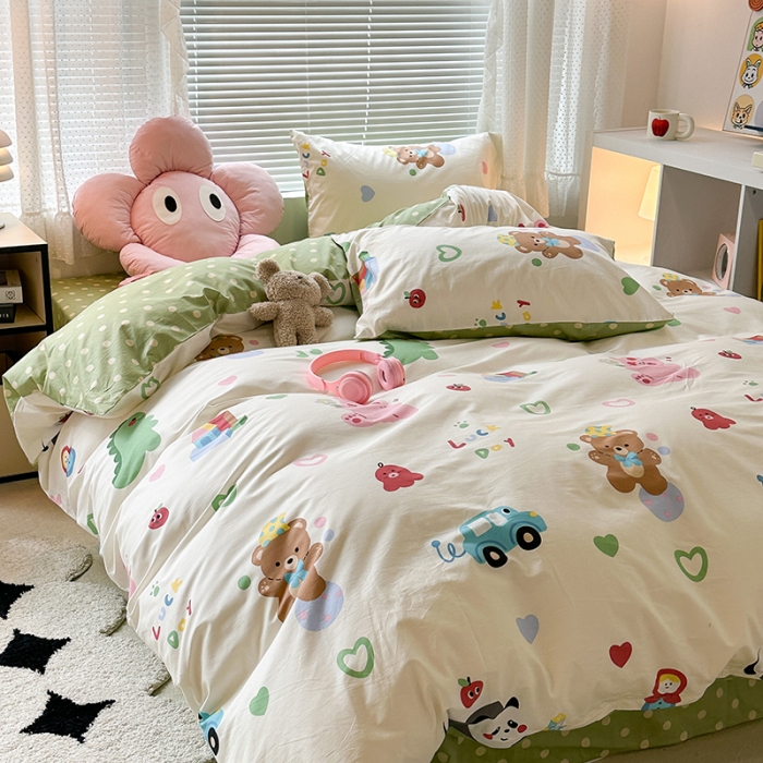 91家纺网 家纺一手货源 找家纺 昔可 2023新款全棉萌趣卡通四件套 动物乐园