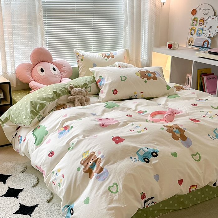 91家纺网 家纺一手货源 找家纺 昔可 2023新款全棉萌趣卡通四件套 动物乐园