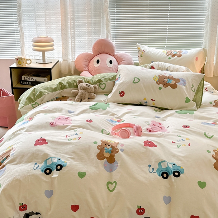 91家纺网 家纺一手货源 找家纺 昔可 2023新款全棉萌趣卡通四件套 动物乐园