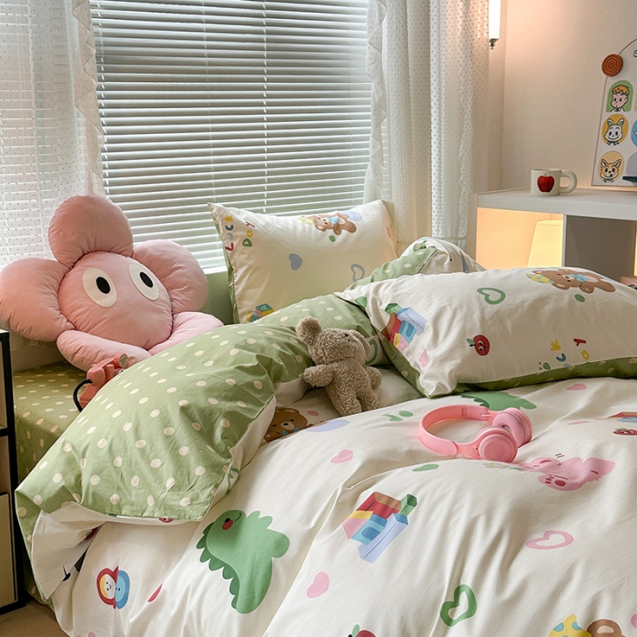 91家纺网 家纺一手货源 找家纺 昔可 2023新款全棉萌趣卡通四件套 动物乐园