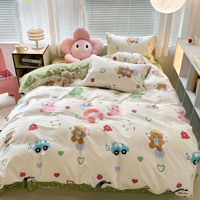 91家纺网 家纺一手货源 找家纺 昔可 2023新款全棉萌趣卡通四件套 动物乐园