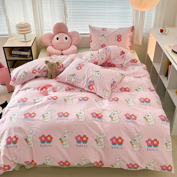 91家纺网 家纺一手货源 找家纺 昔可 2023新款全棉萌趣卡通四件套 萝卜兔兔