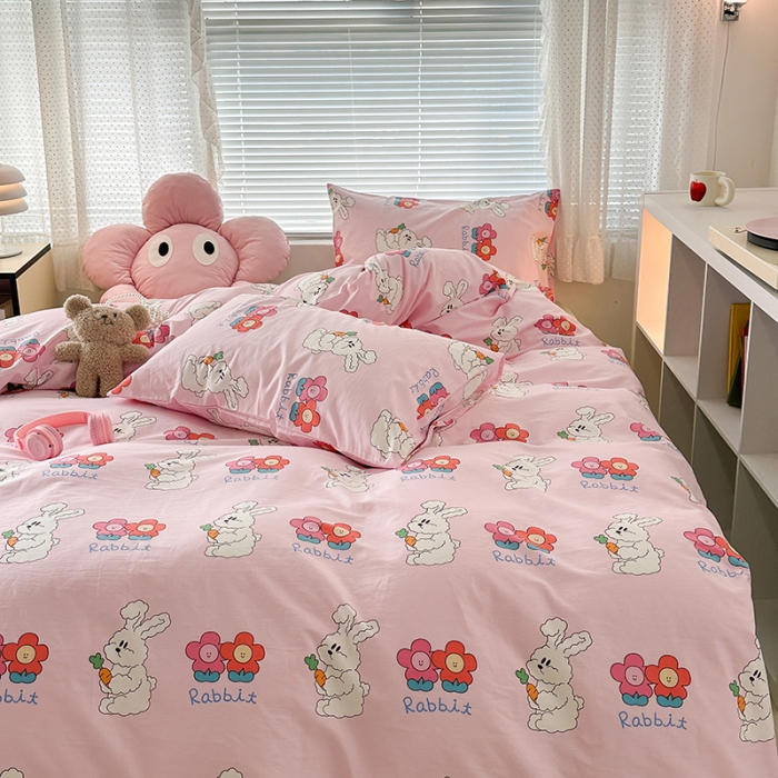 91家纺网 家纺一手货源 找家纺 昔可 2023新款全棉萌趣卡通四件套 萝卜兔兔