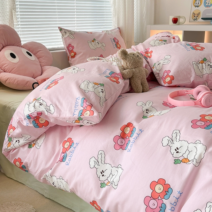 91家纺网 家纺一手货源 找家纺 昔可 2023新款全棉萌趣卡通四件套 萝卜兔兔