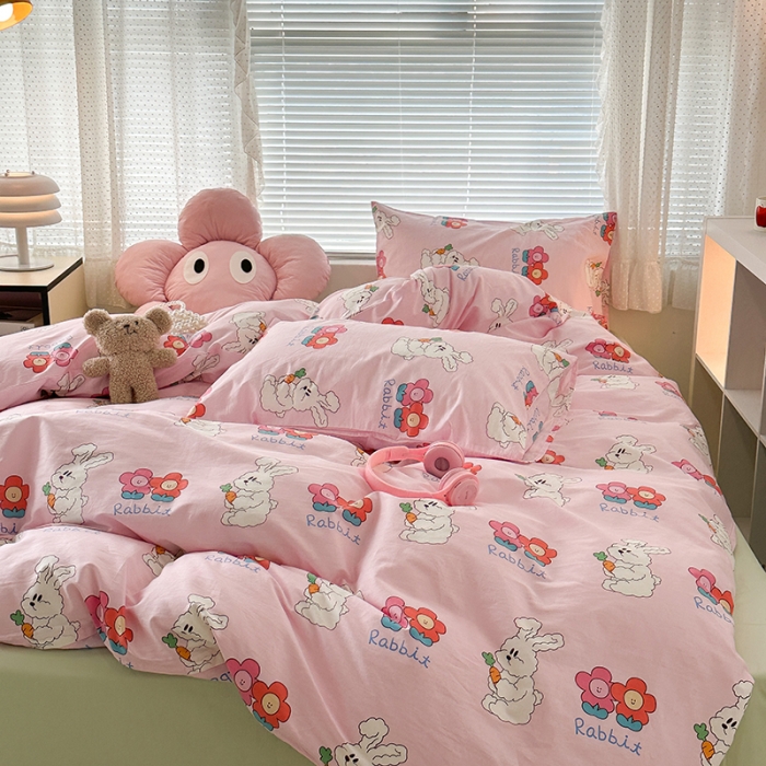 91家纺网 家纺一手货源 找家纺 昔可 2023新款全棉萌趣卡通四件套 萝卜兔兔