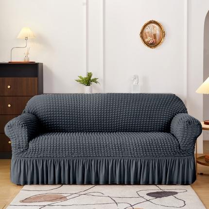 91家纺网 家纺一手货源 找家纺 （总）丝绮鹿 2023新款爆米花系列全包沙发套裙边款双扶手