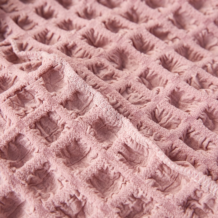 91家纺网 家纺一手货源 找家纺 丝绮鹿 2023新款爆米花系列全包沙发套裙边款双扶手 粉色