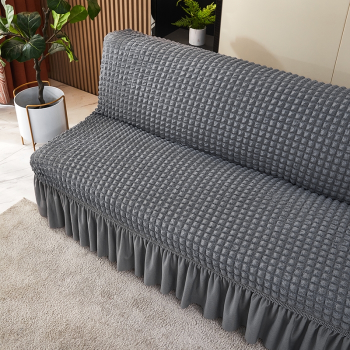 91家纺网 家纺一手货源 找家纺 丝绮鹿 2023新款爆米花系列裙边沙发床套 银灰