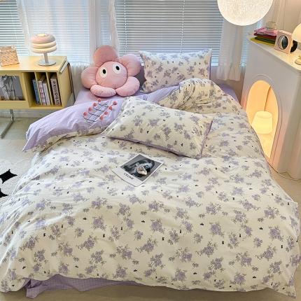 91家纺网 家纺一手货源 找家纺 昔可 2023新款全棉卡通狗狗四件套 紫藤花