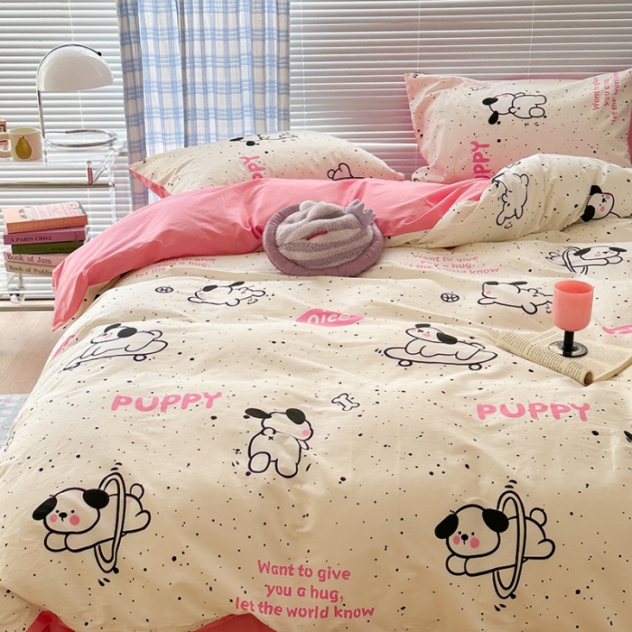 91家纺网 家纺一手货源 找家纺 昔可 2023新款全棉卡通狗狗四件套 滑板狗狗