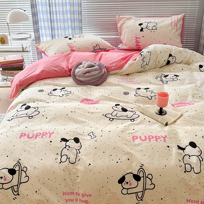 91家纺网 家纺一手货源 找家纺 昔可 2023新款全棉卡通狗狗四件套 滑板狗狗