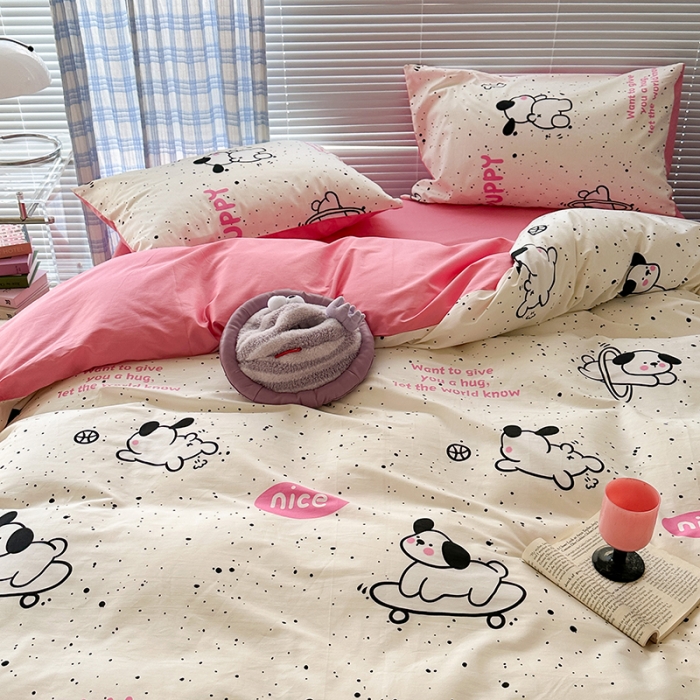 91家纺网 家纺一手货源 找家纺 昔可 2023新款全棉卡通狗狗四件套 滑板狗狗