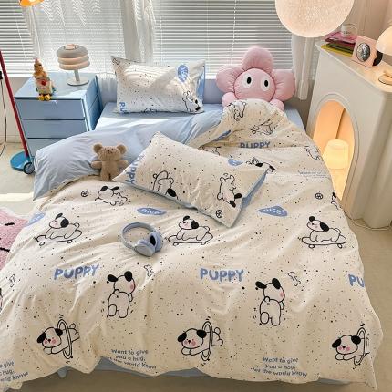 昔可 2023新款全棉卡通狗狗四件套 滑板狗狗 蓝