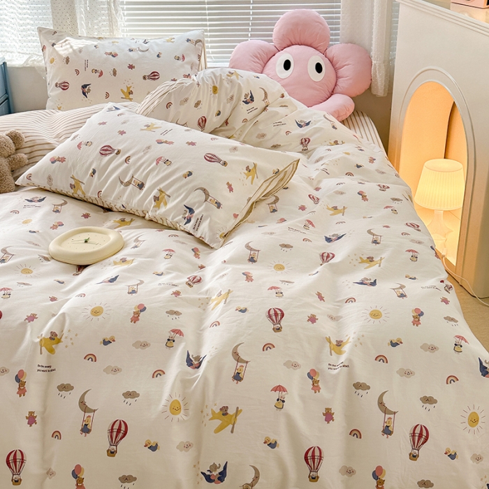 91家纺网 家纺一手货源 找家纺 昔可 2023新款全棉卡通狗狗四件套 热气球之旅