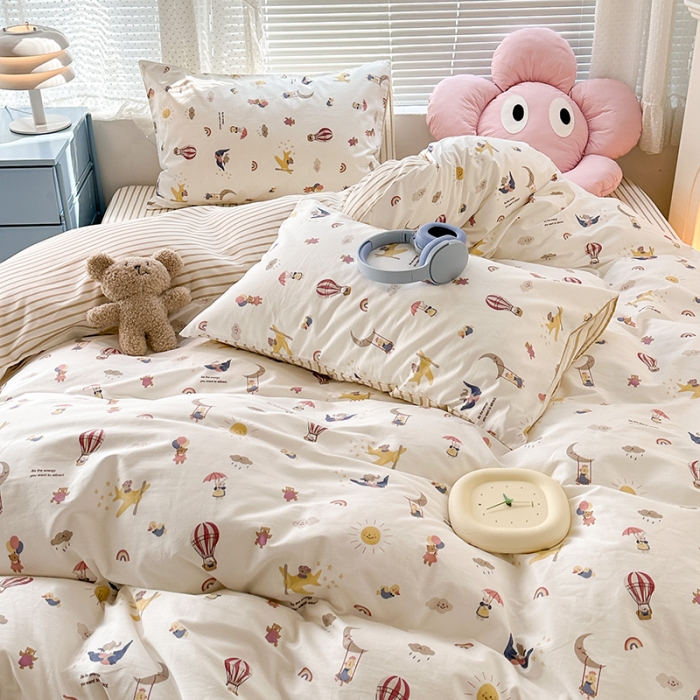 91家纺网 家纺一手货源 找家纺 昔可 2023新款全棉卡通狗狗四件套 热气球之旅