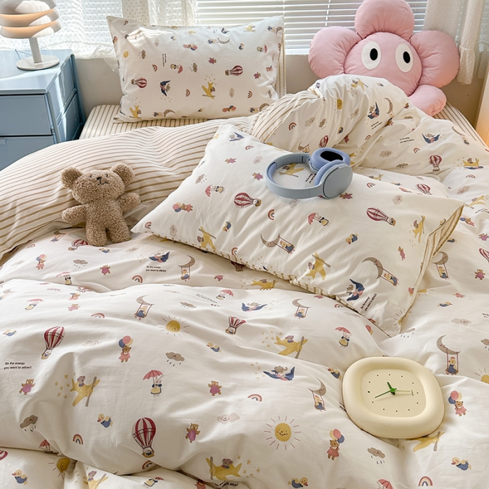 91家纺网 家纺一手货源 找家纺 昔可 2023新款全棉卡通狗狗四件套 热气球之旅