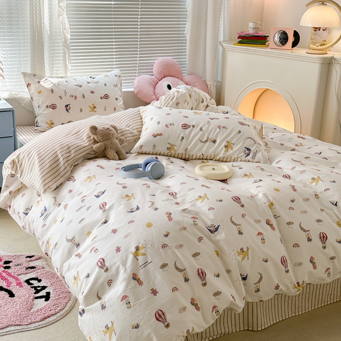 91家纺网 家纺一手货源 找家纺 昔可 2023新款全棉卡通狗狗四件套 热气球之旅