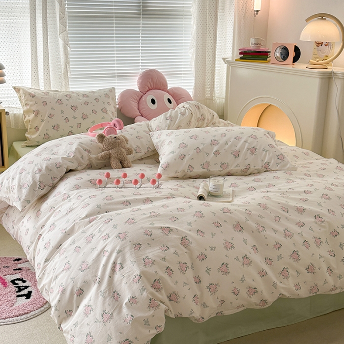 91家纺网 家纺一手货源 找家纺 昔可 2023新款全棉卡通狗狗四件套 桃杏山野