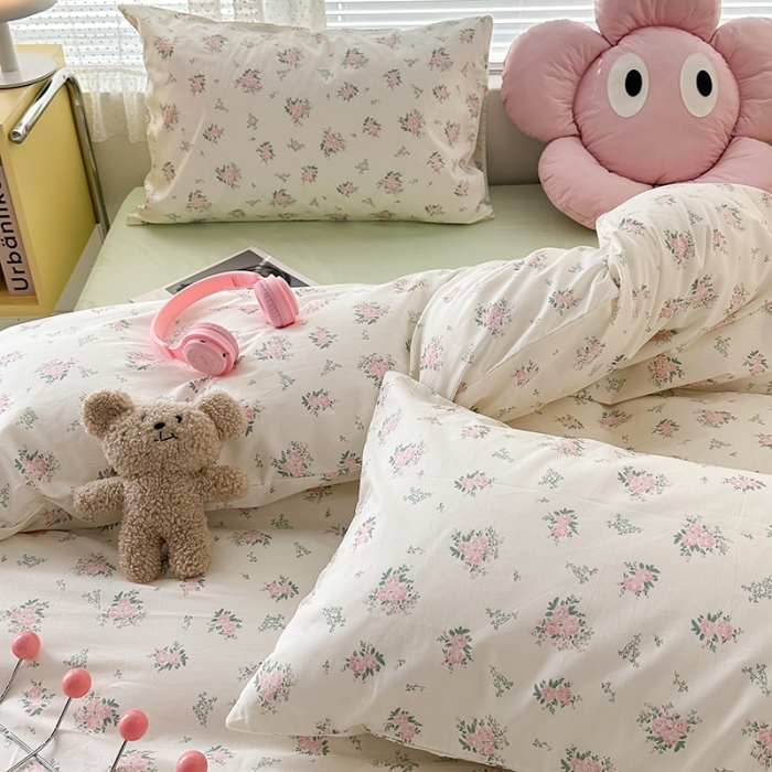 91家纺网 家纺一手货源 找家纺 昔可 2023新款全棉卡通狗狗四件套 桃杏山野