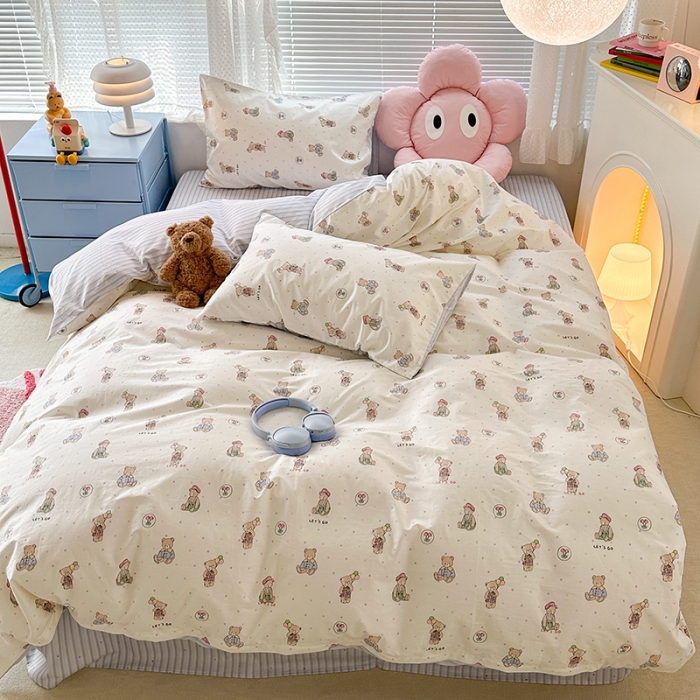 91家纺网 家纺一手货源 找家纺 昔可 2023新款全棉卡通狗狗四件套 小熊日记