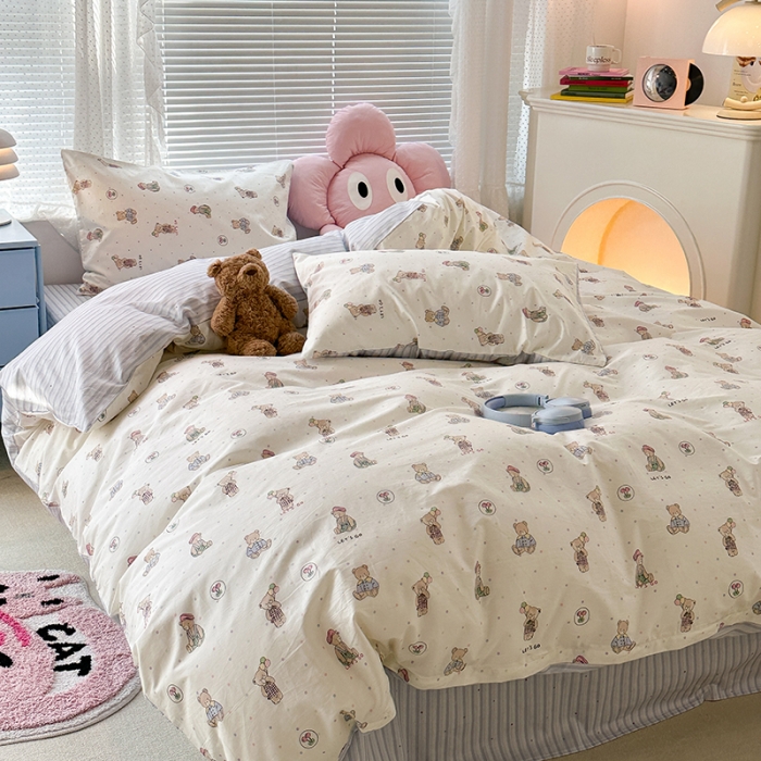 91家纺网 家纺一手货源 找家纺 昔可 2023新款全棉卡通狗狗四件套 小熊日记