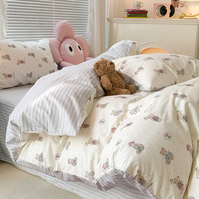 91家纺网 家纺一手货源 找家纺 昔可 2023新款全棉卡通狗狗四件套 小熊日记