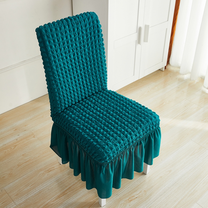 91家纺网 家纺一手货源 找家纺 丝绮鹿 2023新款爆米花系列裙边椅子套 黛蓝