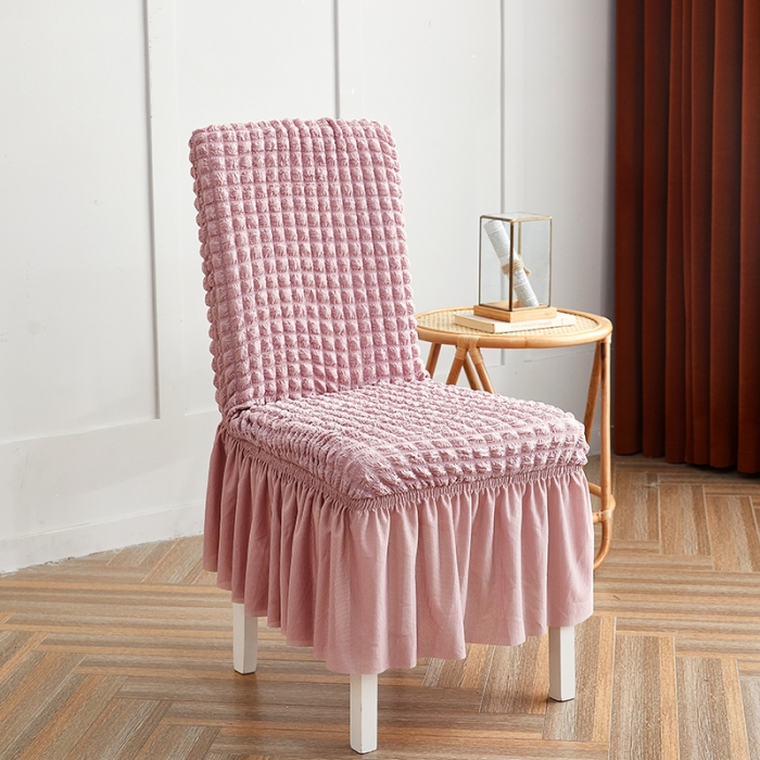 91家纺网 家纺一手货源 找家纺 丝绮鹿 2023新款爆米花系列裙边椅子套 粉色