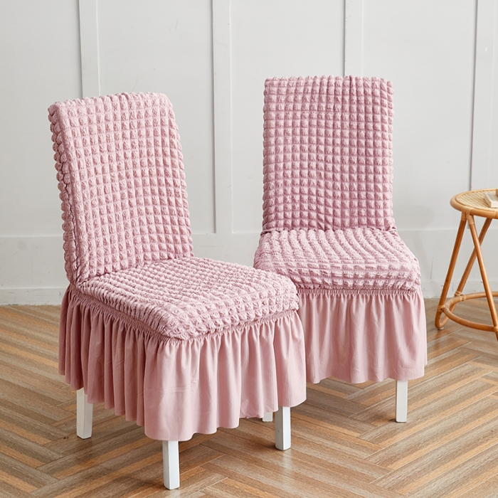 91家纺网 家纺一手货源 找家纺 丝绮鹿 2023新款爆米花系列裙边椅子套 粉色