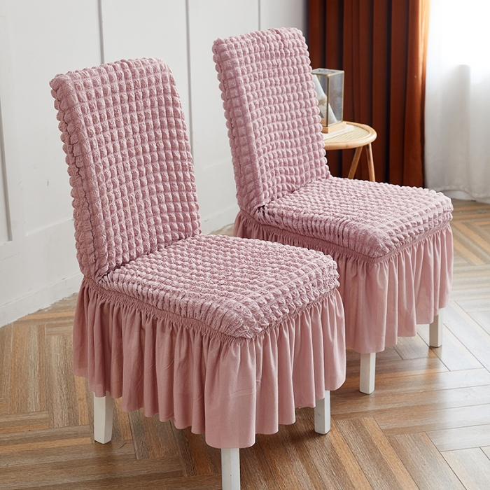 91家纺网 家纺一手货源 找家纺 丝绮鹿 2023新款爆米花系列裙边椅子套 粉色
