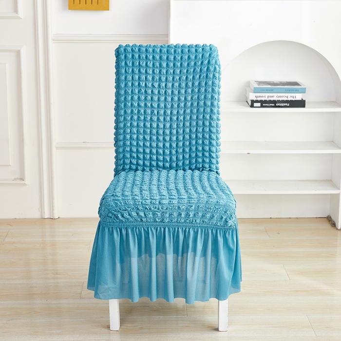 91家纺网 家纺一手货源 找家纺 丝绮鹿 2023新款爆米花系列裙边椅子套 湖蓝