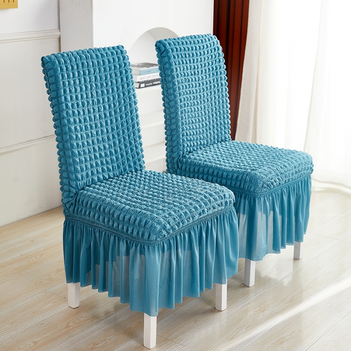 91家纺网 家纺一手货源 找家纺 丝绮鹿 2023新款爆米花系列裙边椅子套 湖蓝