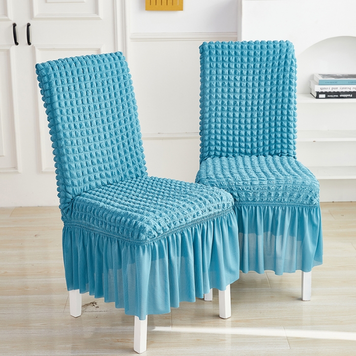 91家纺网 家纺一手货源 找家纺 丝绮鹿 2023新款爆米花系列裙边椅子套 湖蓝