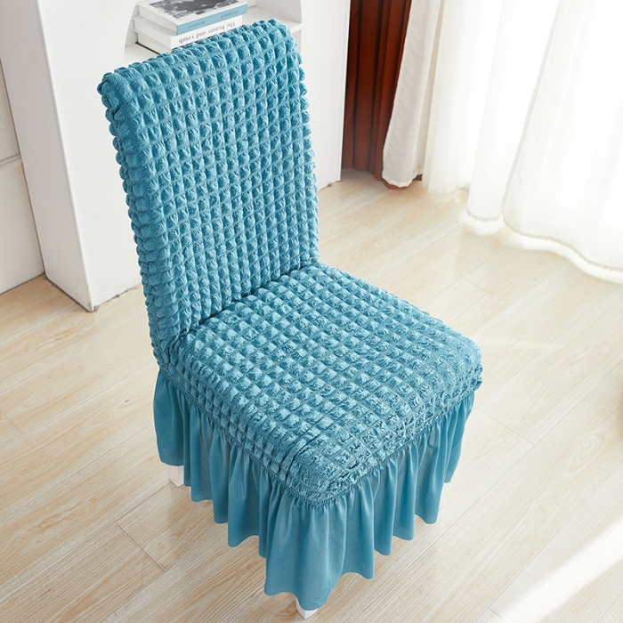 91家纺网 家纺一手货源 找家纺 丝绮鹿 2023新款爆米花系列裙边椅子套 湖蓝