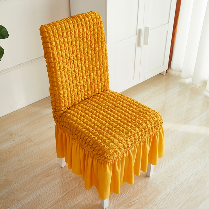 91家纺网 家纺一手货源 找家纺 丝绮鹿 2023新款爆米花系列裙边椅子套 姜黄