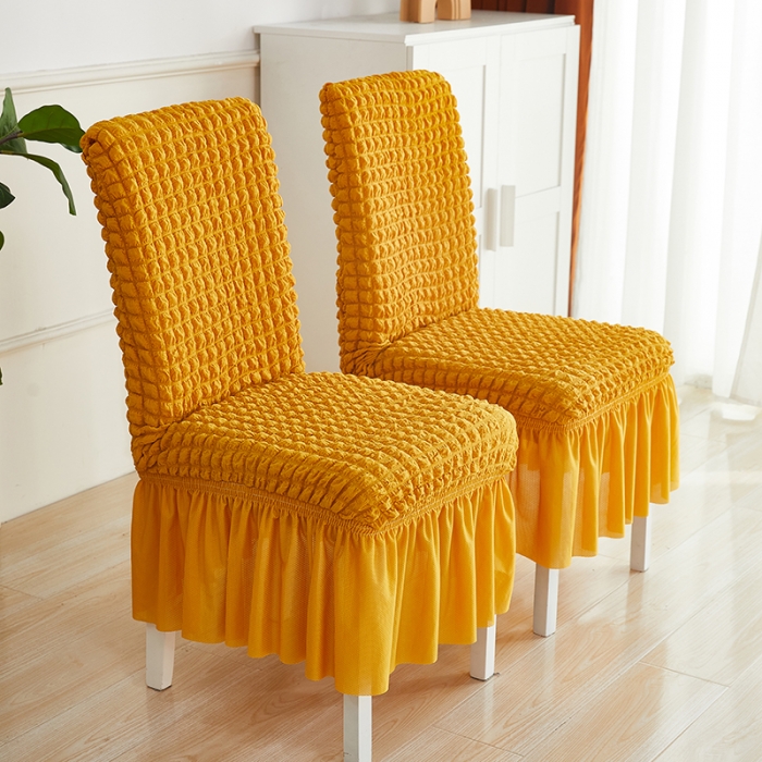 91家纺网 家纺一手货源 找家纺 丝绮鹿 2023新款爆米花系列裙边椅子套 姜黄
