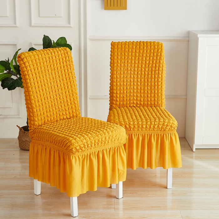 91家纺网 家纺一手货源 找家纺 丝绮鹿 2023新款爆米花系列裙边椅子套 姜黄