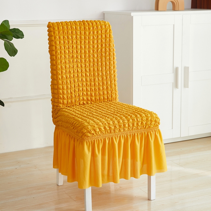 91家纺网 家纺一手货源 找家纺 丝绮鹿 2023新款爆米花系列裙边椅子套 姜黄