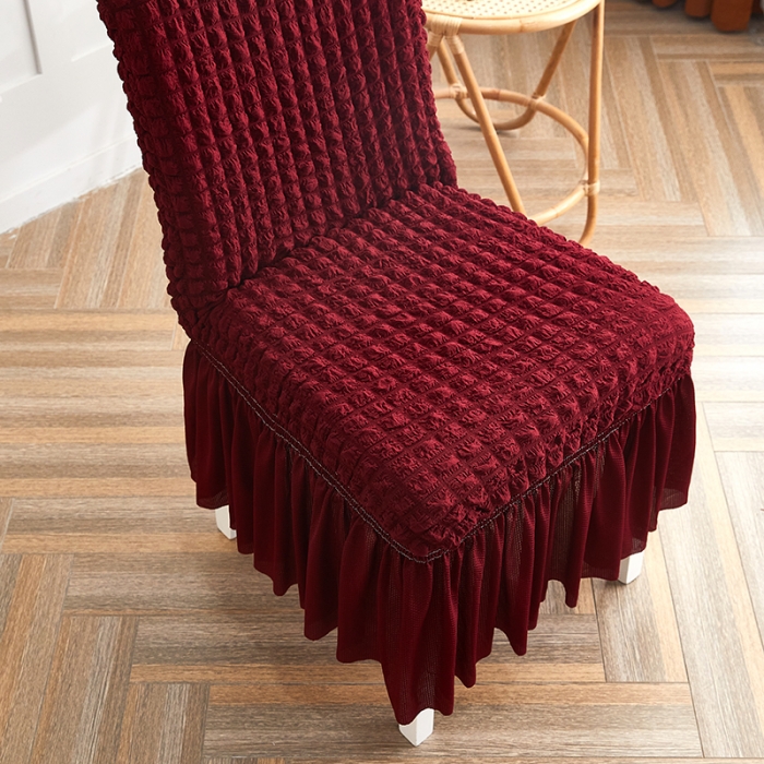 91家纺网 家纺一手货源 找家纺 丝绮鹿 2023新款爆米花系列裙边椅子套 酒红