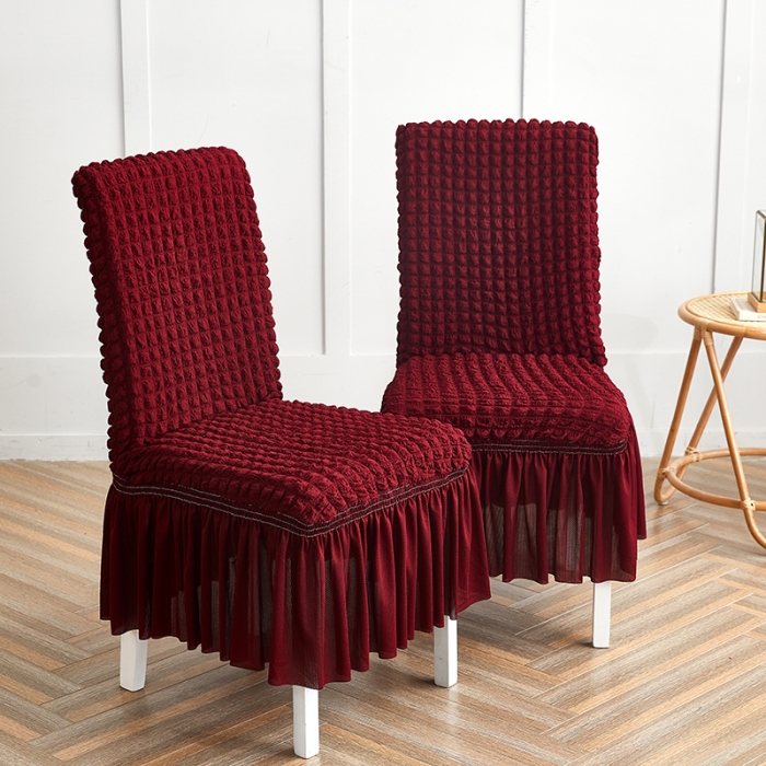 91家纺网 家纺一手货源 找家纺 丝绮鹿 2023新款爆米花系列裙边椅子套 酒红