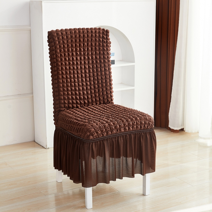 91家纺网 家纺一手货源 找家纺 丝绮鹿 2023新款爆米花系列裙边椅子套 咖啡