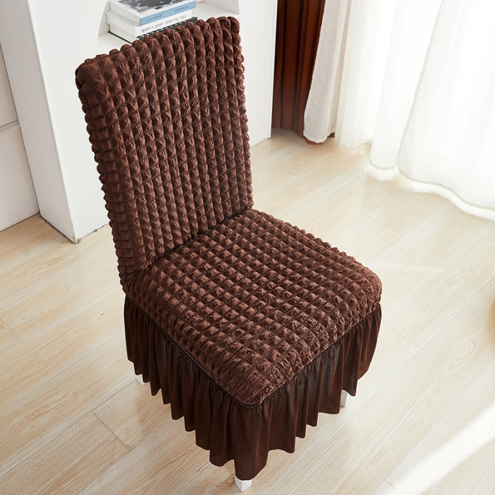 91家纺网 家纺一手货源 找家纺 丝绮鹿 2023新款爆米花系列裙边椅子套 咖啡