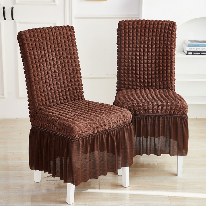 91家纺网 家纺一手货源 找家纺 丝绮鹿 2023新款爆米花系列裙边椅子套 咖啡