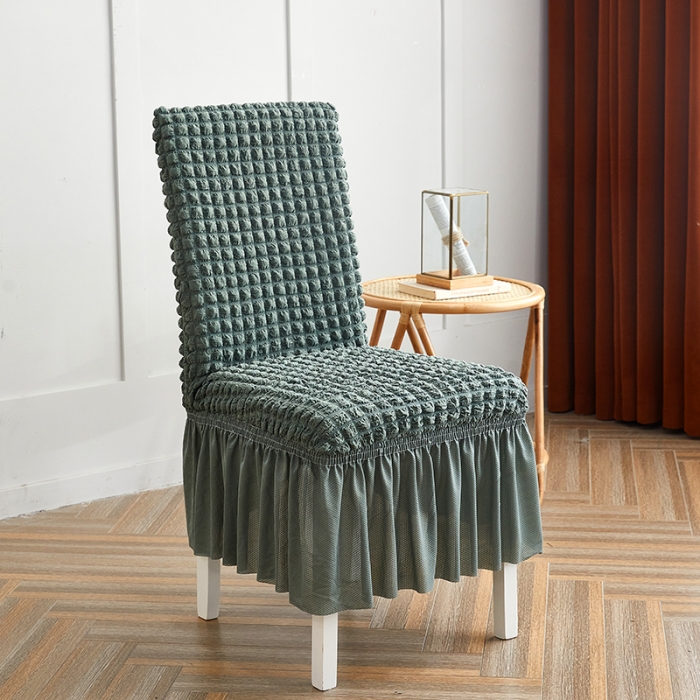 91家纺网 家纺一手货源 找家纺 丝绮鹿 2023新款爆米花系列裙边椅子套 绿色