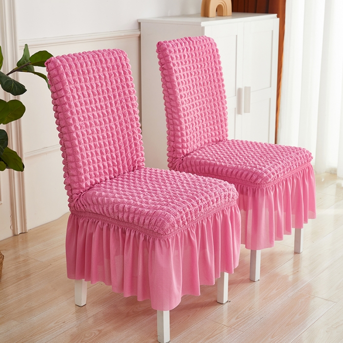 91家纺网 家纺一手货源 找家纺 丝绮鹿 2023新款爆米花系列裙边椅子套 玫红