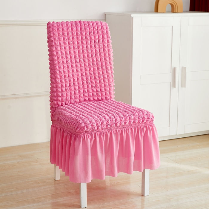 91家纺网 家纺一手货源 找家纺 丝绮鹿 2023新款爆米花系列裙边椅子套 玫红