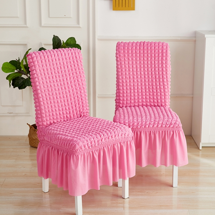 91家纺网 家纺一手货源 找家纺 丝绮鹿 2023新款爆米花系列裙边椅子套 玫红