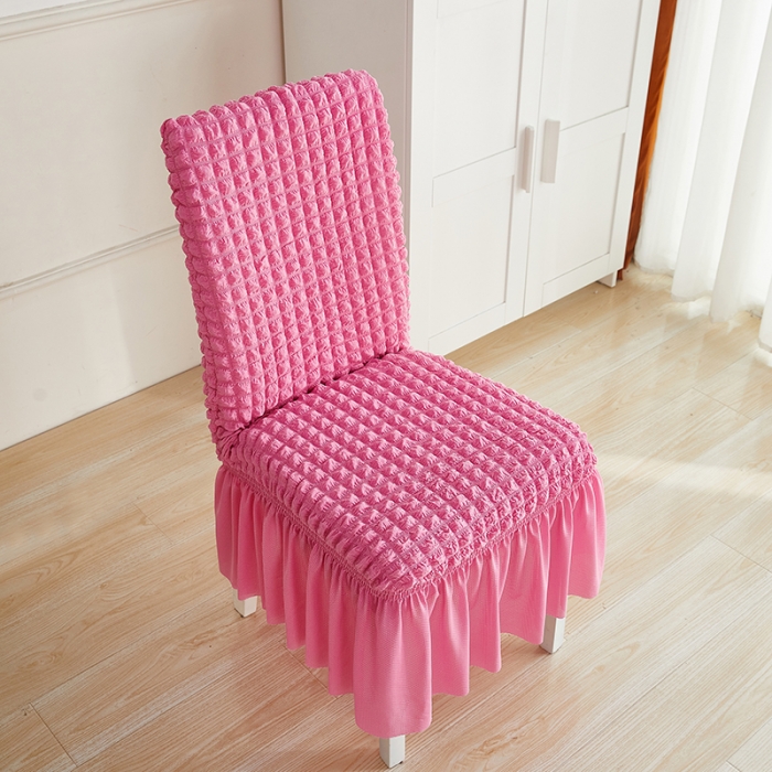 91家纺网 家纺一手货源 找家纺 丝绮鹿 2023新款爆米花系列裙边椅子套 玫红