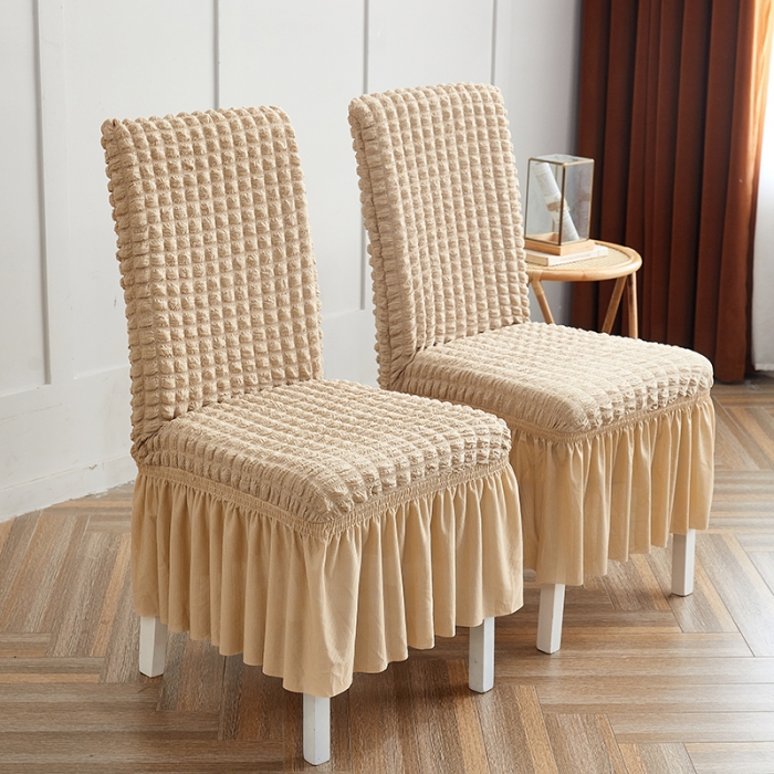 91家纺网 家纺一手货源 找家纺 丝绮鹿 2023新款爆米花系列裙边椅子套 米黄